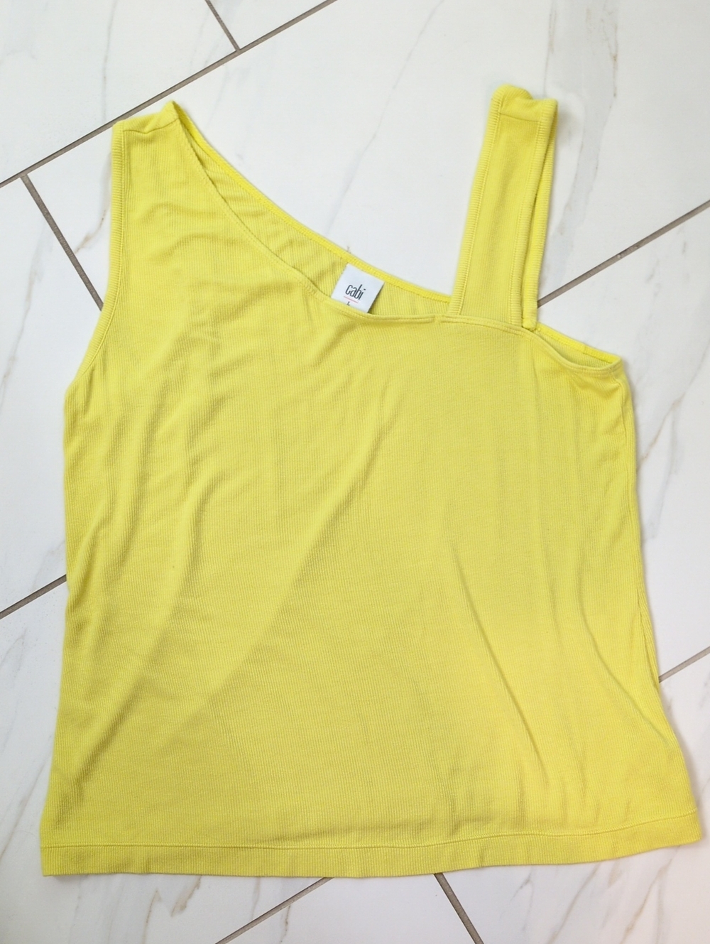 CAbi One-Shoulder Ribbed Tank Top in Lemon